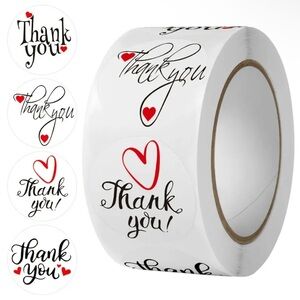 NWT 500 Thank You Stickers White Red